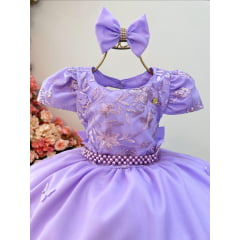 Vestido Infantil Lilás Busto C/ Renda Laço Daminhas Luxo