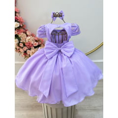 Vestido Infantil Lilás Busto C/ Renda Laço Daminhas Luxo