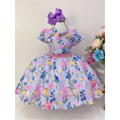Vestido Infantil Lilás Jardim das Borboletas Laço Pérolas