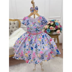 Vestido Infantil Lilás Jardim das Borboletas Laço Pérolas