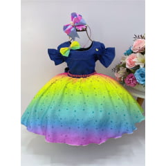 Vestido Infantil Peito Jeans Saia Colorida Tie Dye Corações