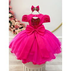 Vestido Infantil Pink Busto C/ Renda Laço Daminhas Festas