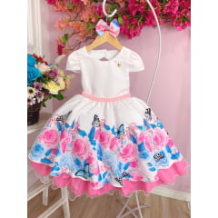 Vestido Infantil Rosa Bebê Jardim das Borboletas C/ Laço