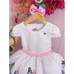 Vestido Infantil Rosa Bebê Jardim das Borboletas C/ Laço