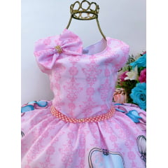 Vestido Infantil Rosa Menina Balões Festa Luxo com Laço