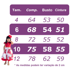 Vestido Infantil Vermelho C/ Rosas e Laço Festas Daminhas