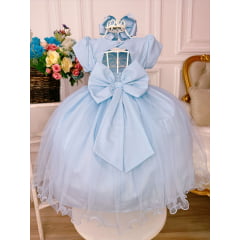 Vestido Infantil Azul Bebê Peito Nervura Aplique Borboletas