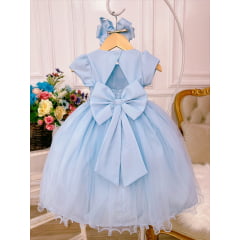 Vestido Infantil Azul Bebê Peito Nervura Aplique Borboletas