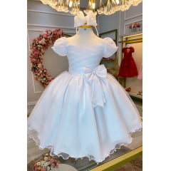 Vestido Infantil Branco Com Broche de Laço Daminhas