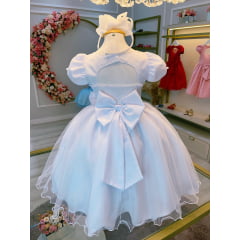 Vestido Infantil Branco Com Broche de Laço Daminhas