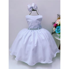 Vestido Infantil Branco Peito E Cinto Strass Princesas