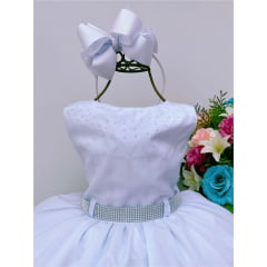 Vestido Infantil Branco Peito E Cinto Strass Princesas