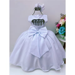 Vestido Infantil Branco Peito E Cinto Strass Princesas