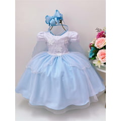 VESTIDO INFANTIL FROZEN COM CAPA PÉROLAS FESTAS DE PRINCESAS