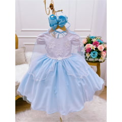 VESTIDO INFANTIL FROZEN COM CAPA PÉROLAS FESTAS DE PRINCESAS