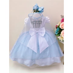 VESTIDO INFANTIL FROZEN COM CAPA PÉROLAS FESTAS DE PRINCESAS