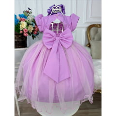 Vestido Infantil Lilás Peito Nervura Aplique de Borboletas