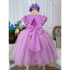 Vestido Infantil Lilás Peito Nervura Aplique de Borboletas
