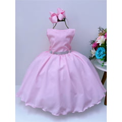 Vestido Infantil Rosa Peito E Cinto Strass Princesas