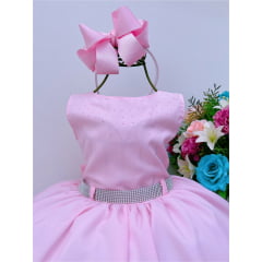 Vestido Infantil Rosa Peito E Cinto Strass Princesas