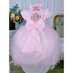 Vestido Infantil Rosa Peito Nervura Aplique de Borboletas