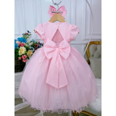 Vestido Infantil Rosa Peito Nervura Aplique de Borboletas
