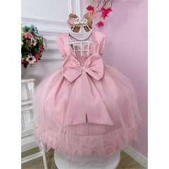 Vestido Infantil Rose C/ Aplique de Flores e Renda Luxo