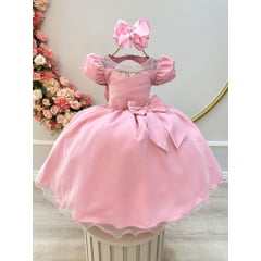 Vestido Infantil Rose Com Broche de Laço Daminhas