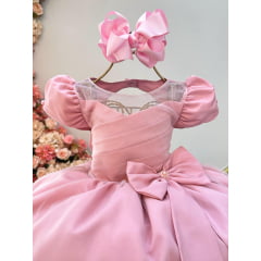 Vestido Infantil Rose Com Broche de Laço Daminhas