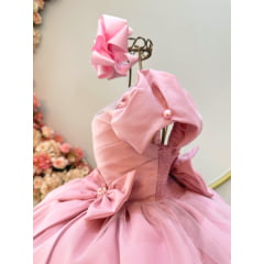 Vestido Infantil Rose Com Broche de Laço Daminhas