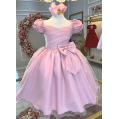 Vestido Infantil Rose Com Broche de Laço Daminhas