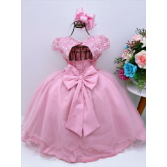 Vestido Infantil Rose Renda C/ Aplique e Borboletas Flores