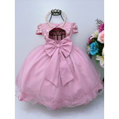 Vestido Infantil Rose Renda e Aplique C/ Borboletas Flores