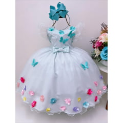 Vestido Infantil Verde Peito Nervura Aplique de Flores