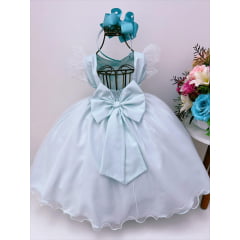 Vestido Infantil Verde Peito Nervura Aplique de Flores
