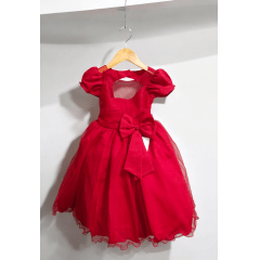 Vestido Infantil Vermelho Com Broche de Laço Daminhas