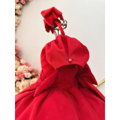 Vestido Infantil Vermelho Com Broche de Laço Daminhas