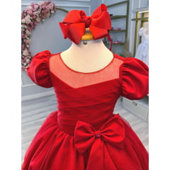 Vestido Infantil Vermelho Com Broche de Laço Daminhas