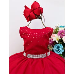 Vestido Infantil Vermelho Peito E Cinto Strass Princesas