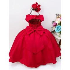 Vestido Infantil Vermelho Peito E Cinto Strass Princesas