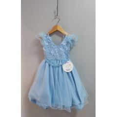 Vestido Infantil Azul Claro C/ Renda Luxo Festas Daminhas