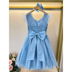 Vestido Infantil Azul Claro C/ Renda Strass e Pérolas Damas