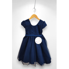 Vestido Infantil Azul Marinho Busto C/ Renda Festa Casamento