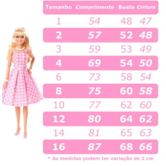 Vestido Infantil Barbie Rosa Xadrez Branco Com Laço