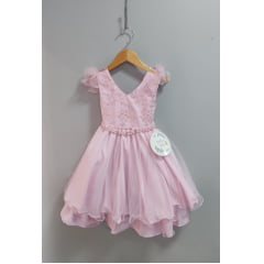 Vestido Infantil Rosa Claro C/ Renda Luxo Festas Daminhas