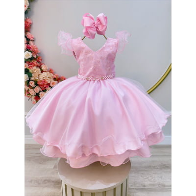 Vestido Infantil Rosa Claro C/ Renda Luxo Festas Daminhas Vestido Infantil Rosa Claro C/ Renda Luxo Festas Daminhas
