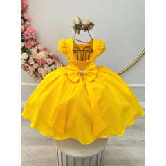 Vestido Infantil Amarelo Busto Com Renda Damas Festas