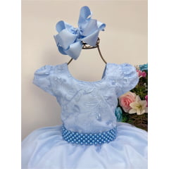 Vestido Infantil Azul C/ Renda Cinto Pérolas Luxo