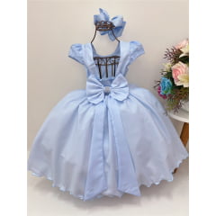 Vestido Infantil Azul C/ Renda Cinto Pérolas Luxo