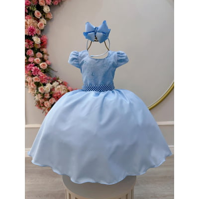 Vestido Infantil Azul Claro Busto C/ Renda Festas Daminhas